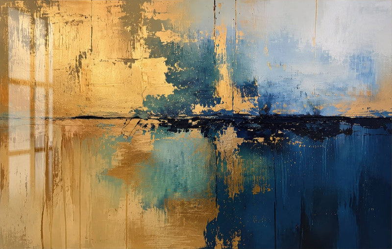 Azure Gold Divide Glass Wall Art