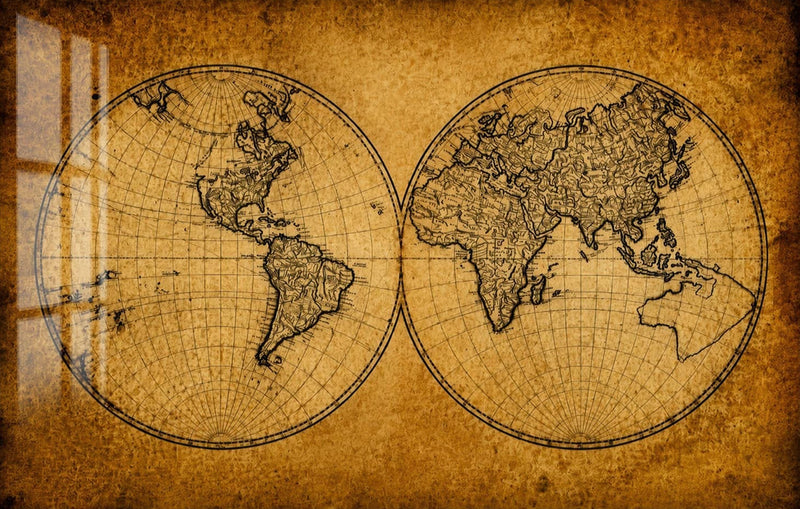 Antique World Map Glass Wall Art