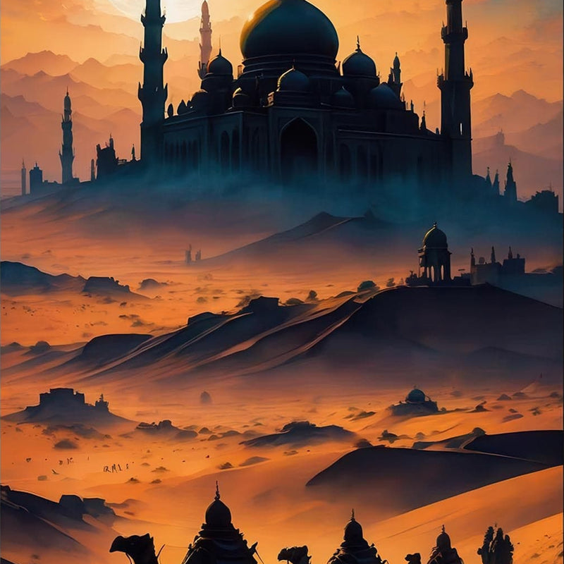 Desert Mosque Journey- Islamic Tempered Glass Wall Art