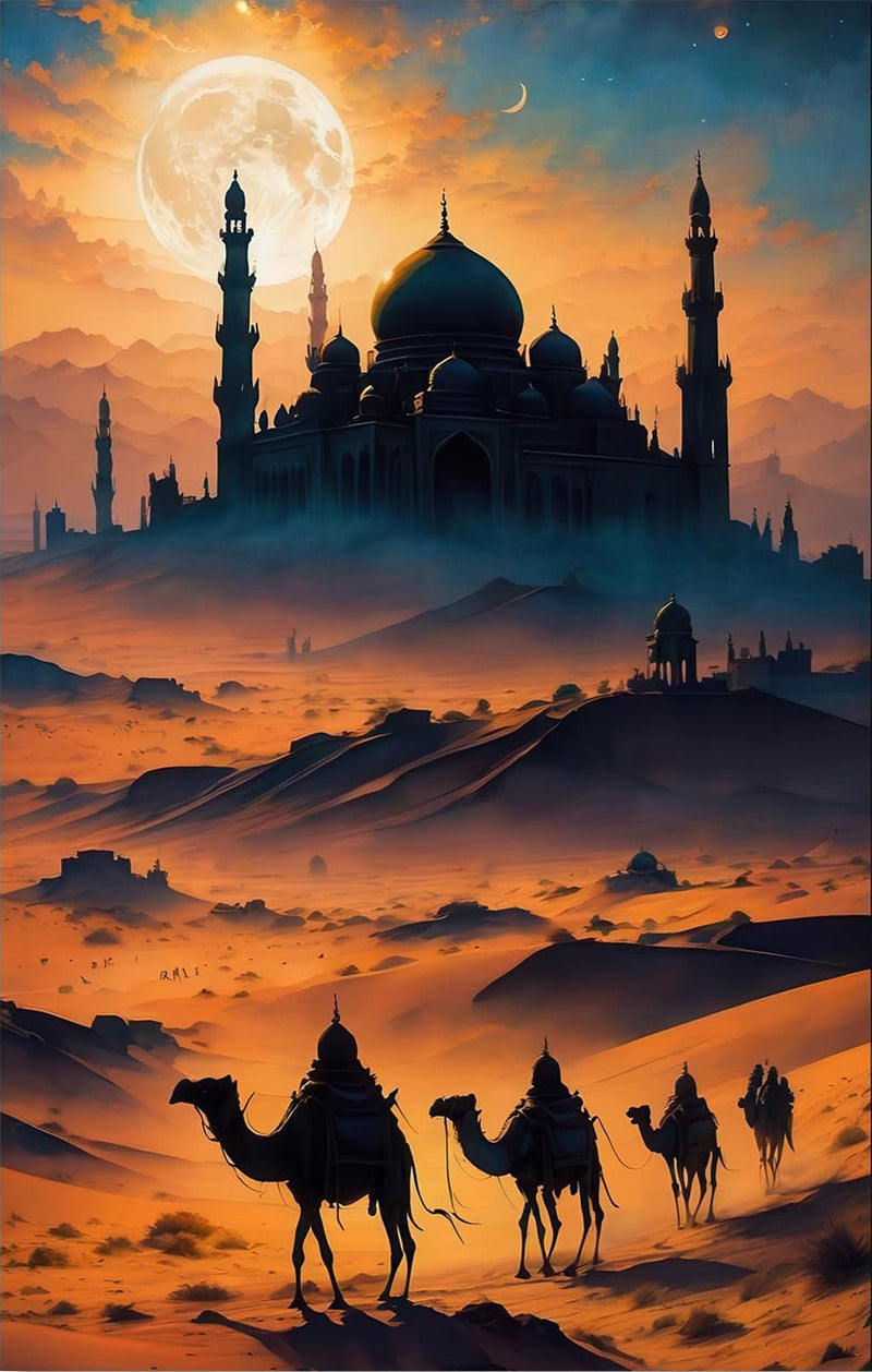 Desert Mosque Journey- Islamic Tempered Glass Wall Art