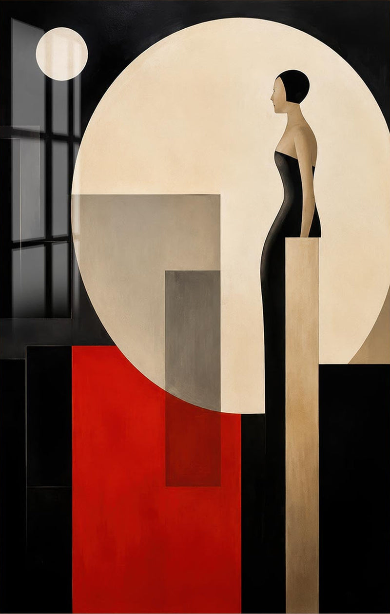 Woman Beyond The Circle Glass Wall Art