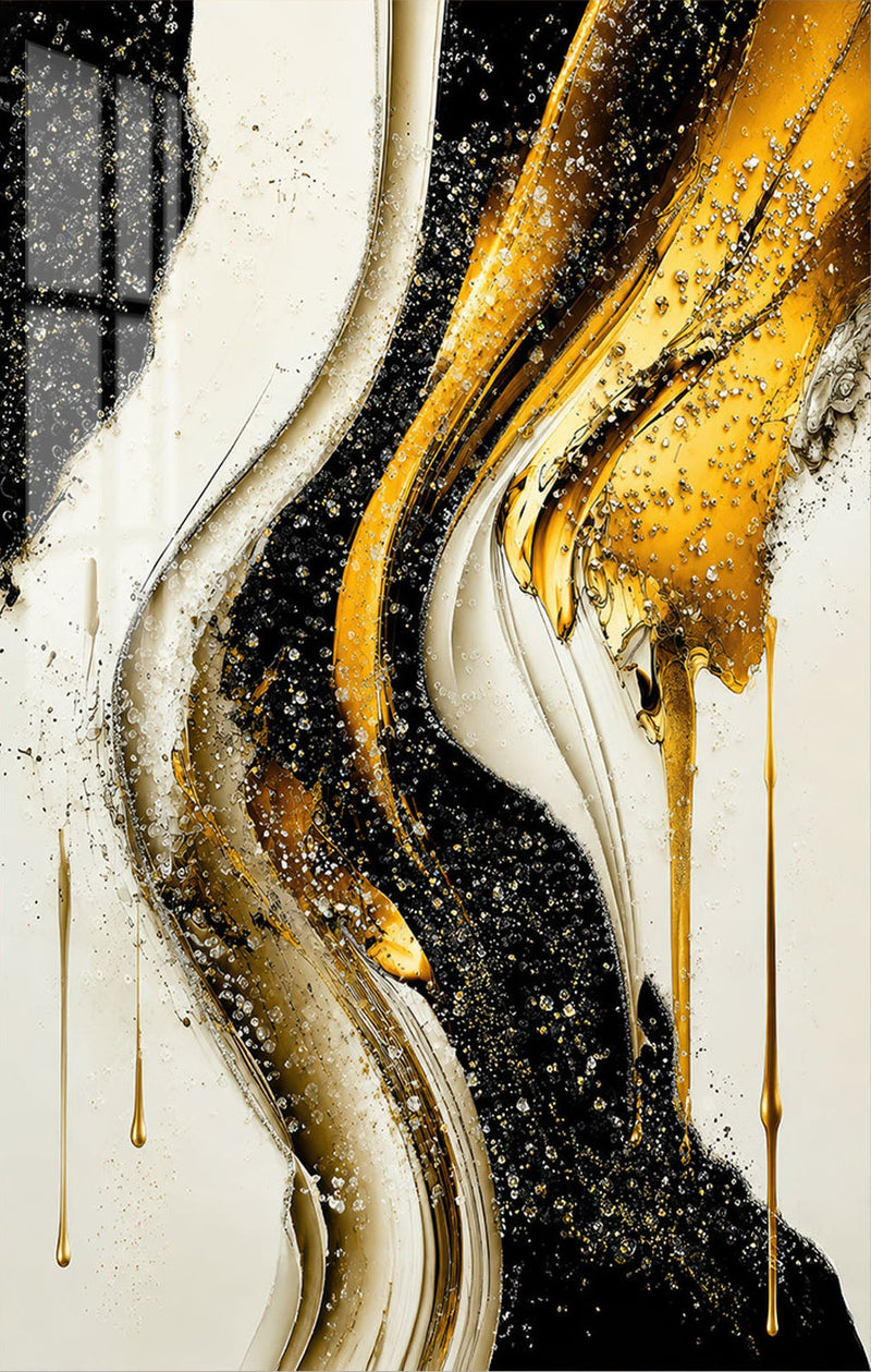 Golden Current Glass Wall Art