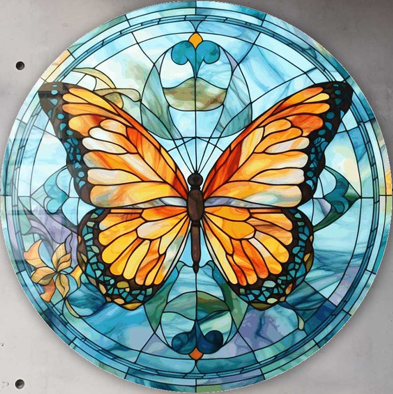 Stained ButterfIy - Rounded Glass Wall Art