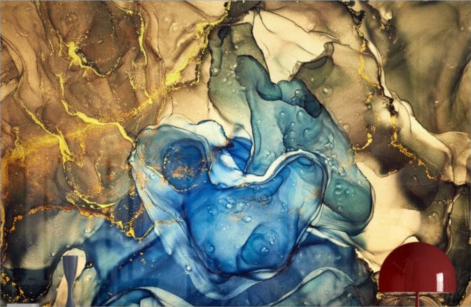 Artronauts Art Glass Print Abstract Blue & Gold Marble Design