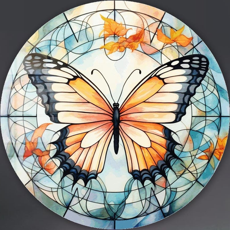 Stained ButterfIy IV - Rounded Glass Wall Art
