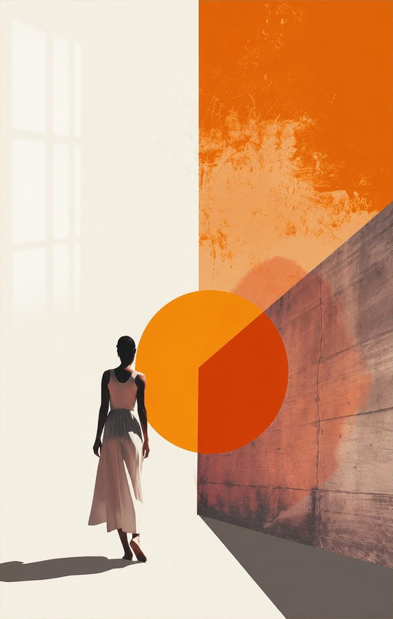 Woman At The Orange Portal Glass Wall Art
