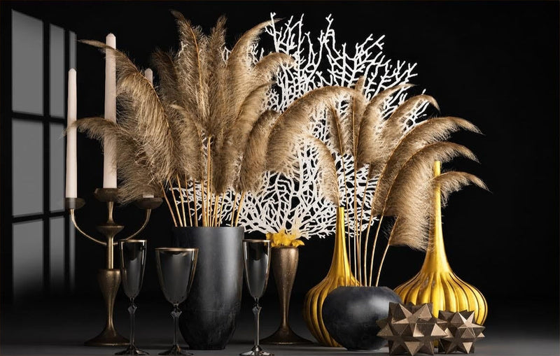 Pampas and Coral Still Life Glass Wall Art