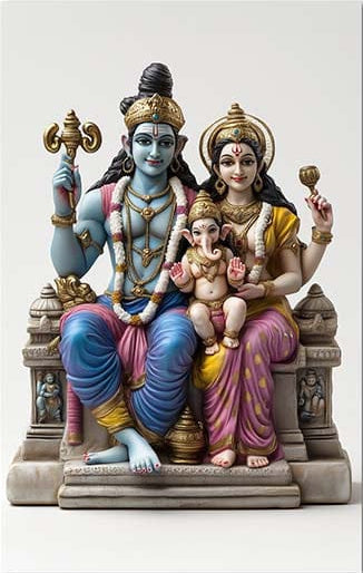 Divine Family- Hinduism Tempered Glass Wall Art