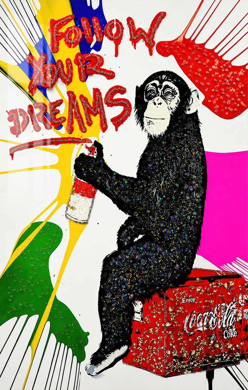 Follow Your Dreams Chimp Glass Wall Art