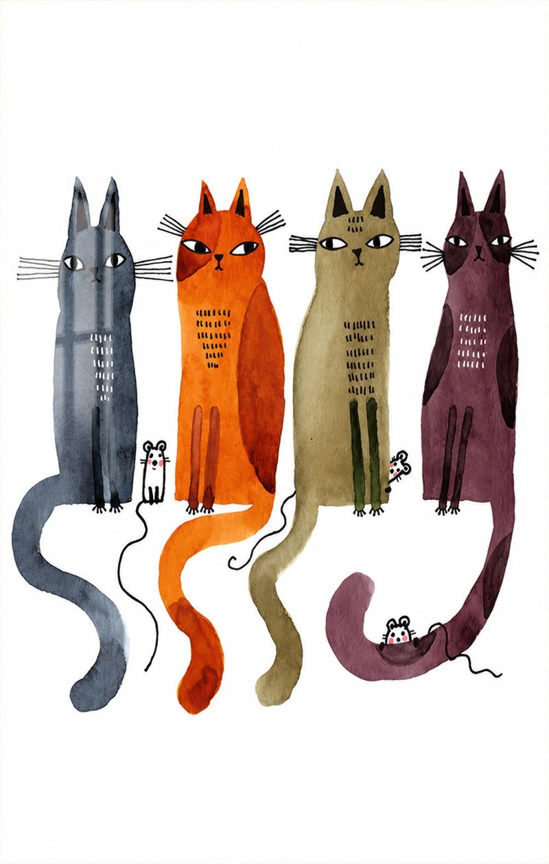 Four Curious Cats Glass Wall Art