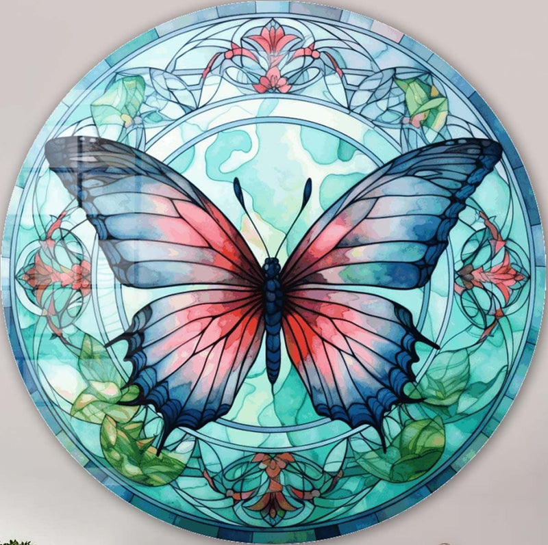 Stained ButterfIy II - Rounded Glass Wall Art