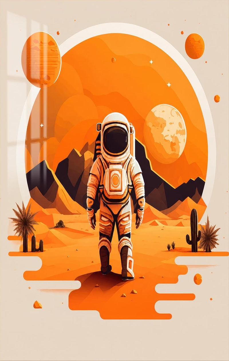 Orange Planet Explorer Glass Wall Art