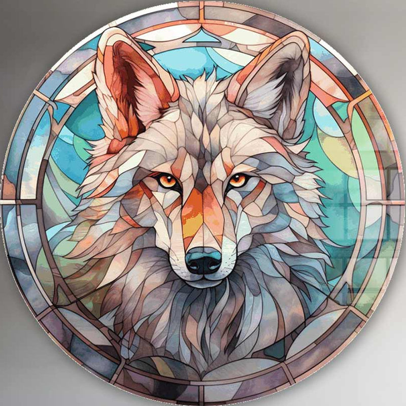 Stained Wolf II - Rounded Glass Wall Art