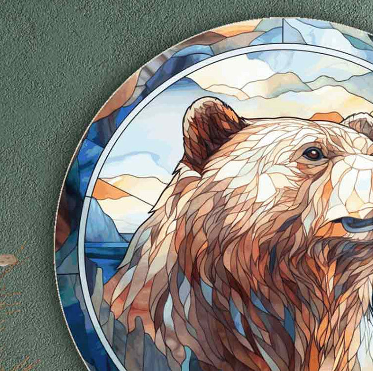 Stained Bear - Rounded Glass Wall Art
