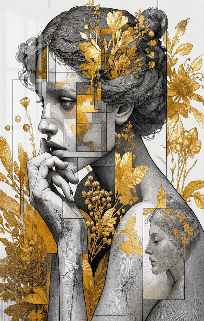 Golden Botanical Muse Glass Wall Art