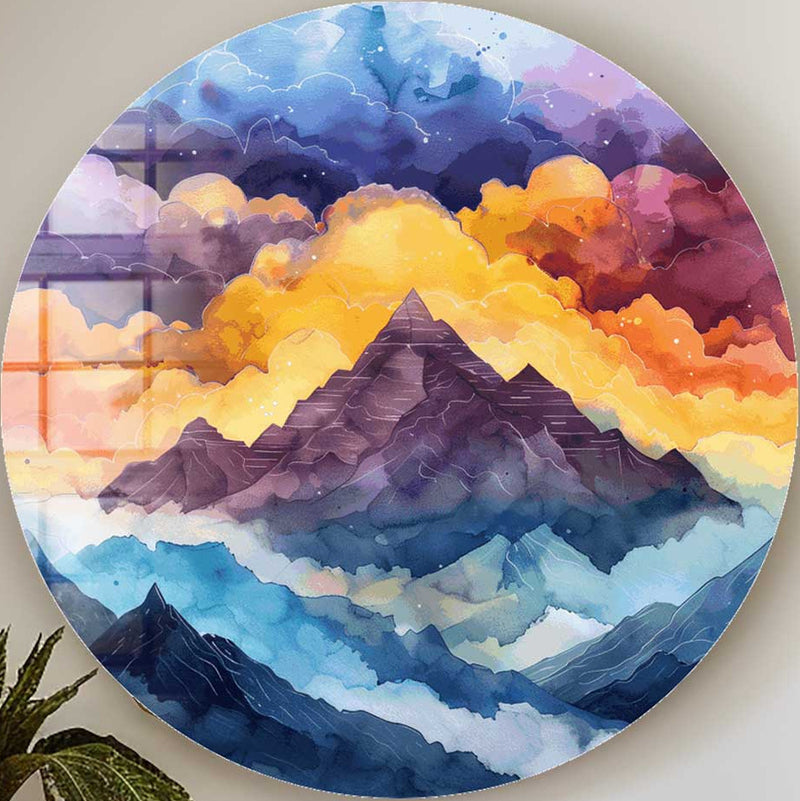 Peak on Clouds II - Rounded Glass Wall Art