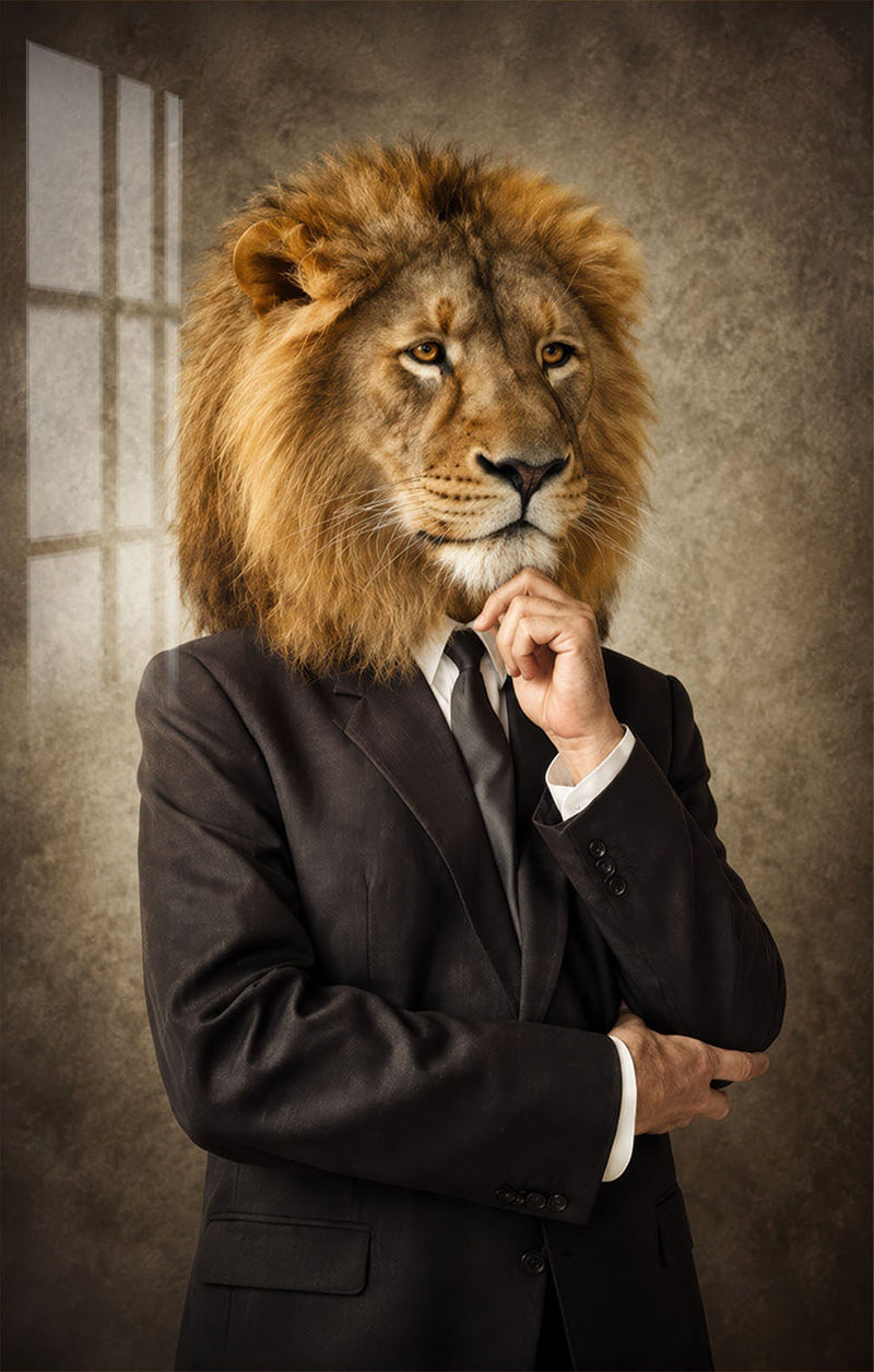Executive Lion Glass Wall Art
