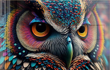Artronauts Glass Print Colourful Owl