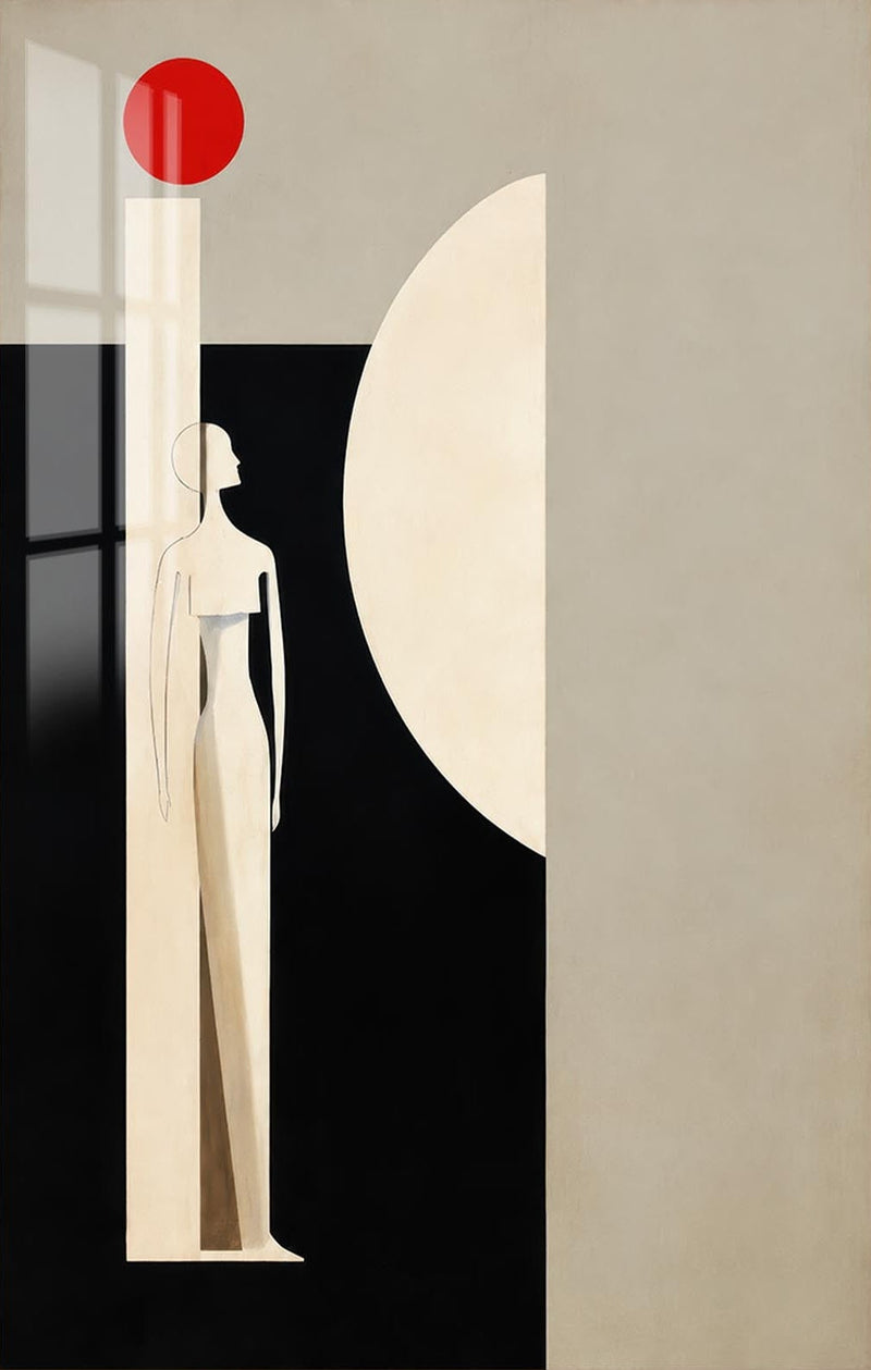 Figure Before The Moon Glass Wall Art