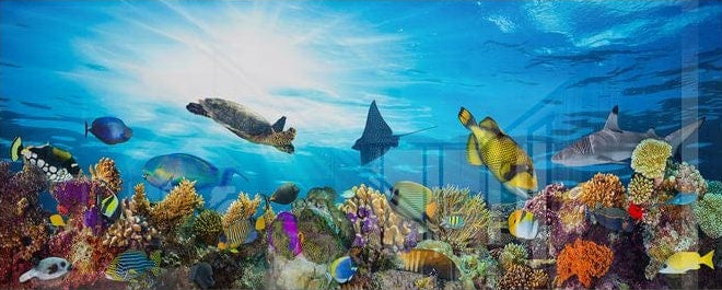 Aqua Panoramic Glass Wall Art