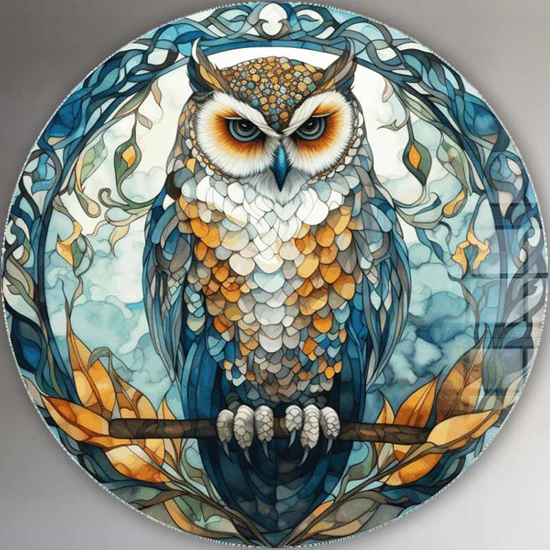 Stained Owl - Rounded Glass Wall Art