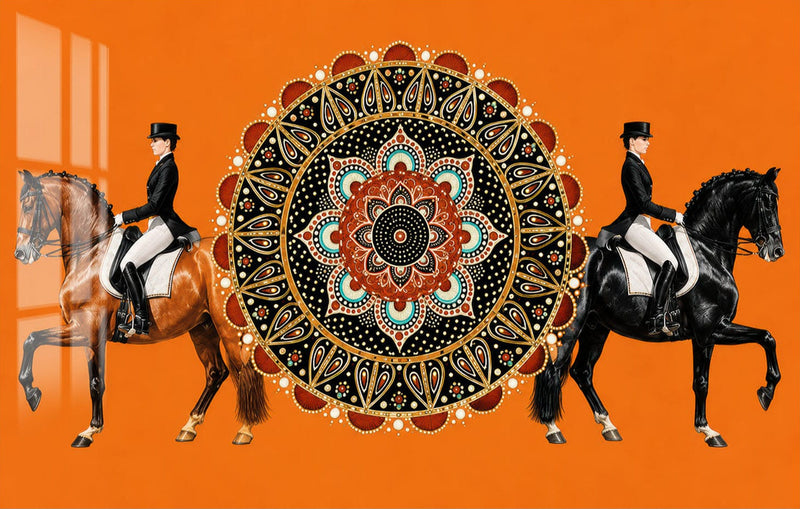 Mandala Equestrian Pair Glass Wall Art
