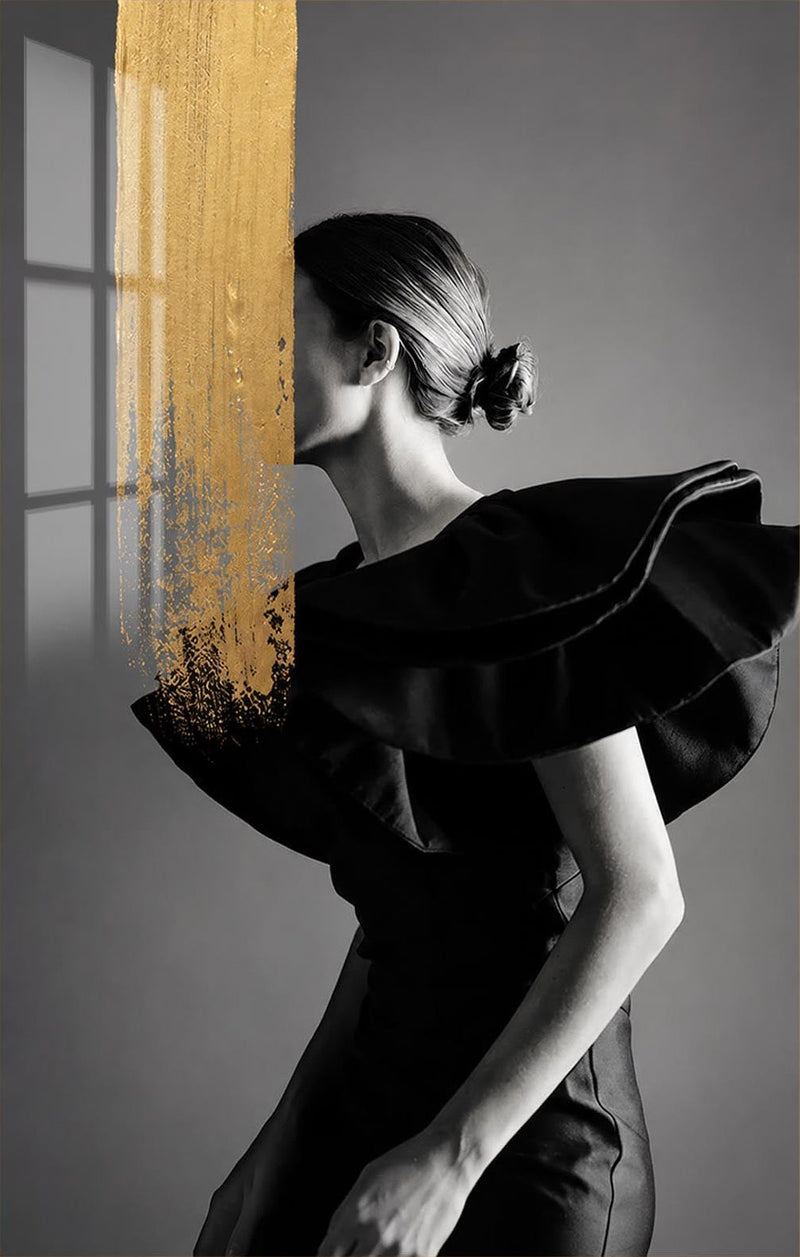 Golden Veil Glass Wall Art