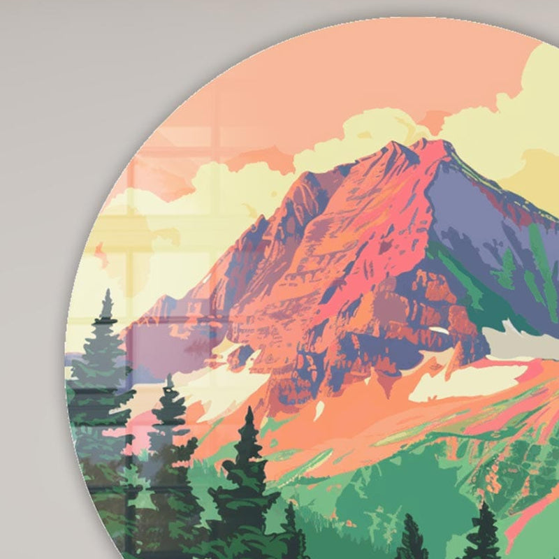 Mountains Illustration - Rounded Glass Wall Art