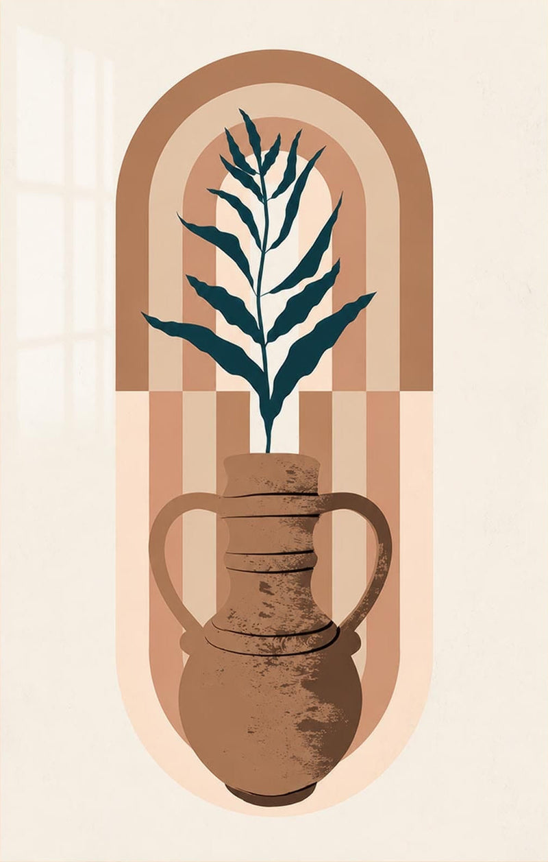 Terracotta Botanical Vessel Glass Wall Art