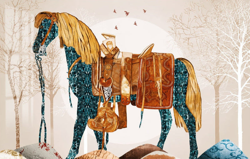 Collage Horse in Harness Glass Wall Art
