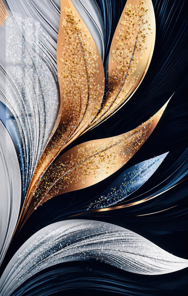 Midnight Metallic Petals Glass Wall Art