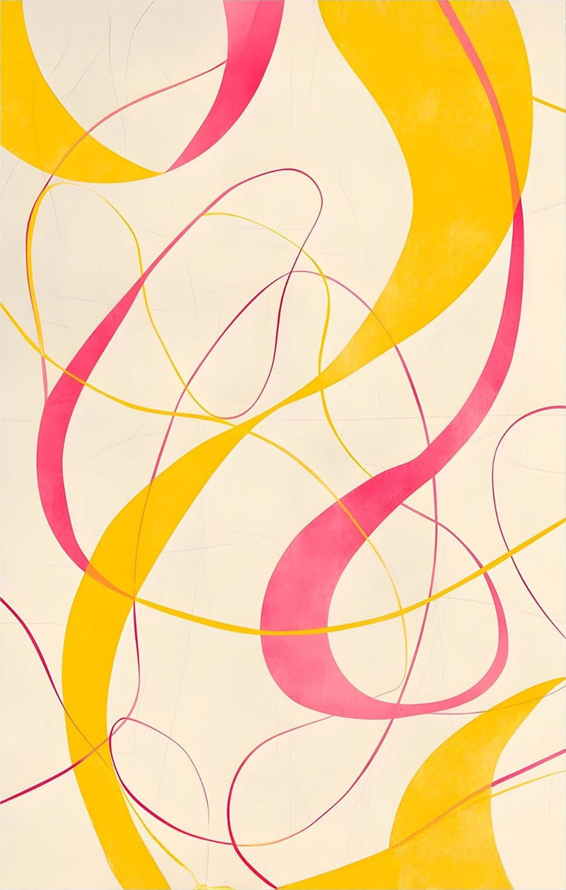 Yellow&Pink Curves -Abstract Tempered Glass Wall Art