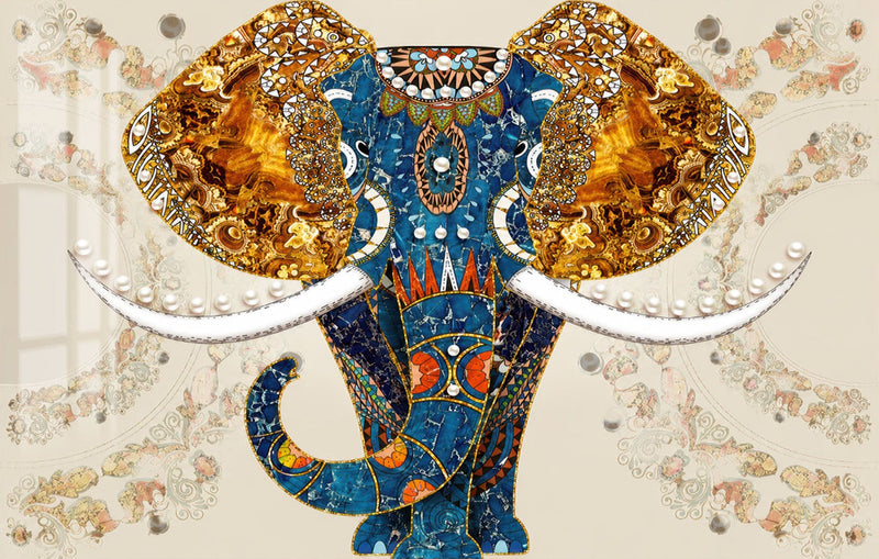 Mosaic Elephant Portrait Glass Wall Art
