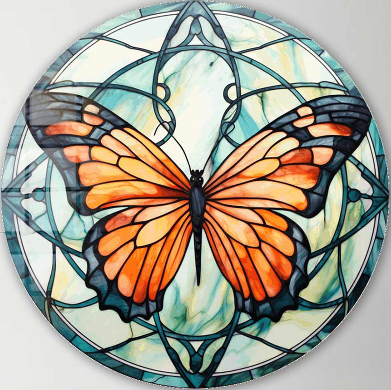 Stained ButterfIy III - Rounded Glass Wall Art