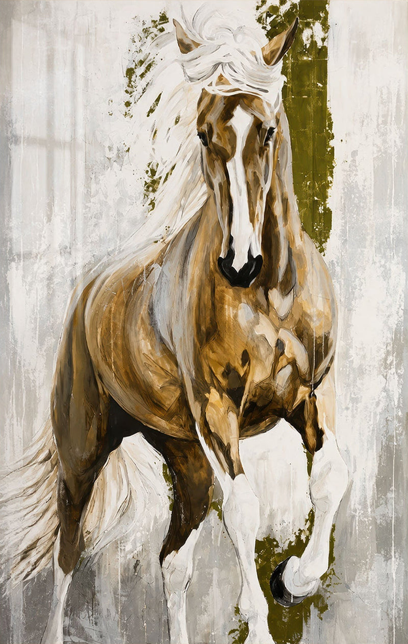 Wild Golden Horse Glass Wall Art