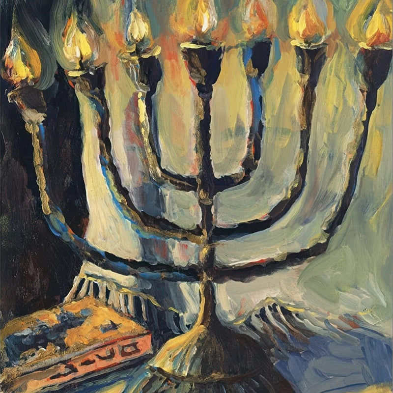 Menorah Oil Painting- Judaism Tempered Glass Wall Art
