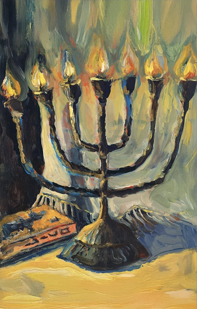 Menorah Oil Painting- Judaism Tempered Glass Wall Art