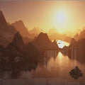 Artronauts Art Glass Print Sunset over the Mountains