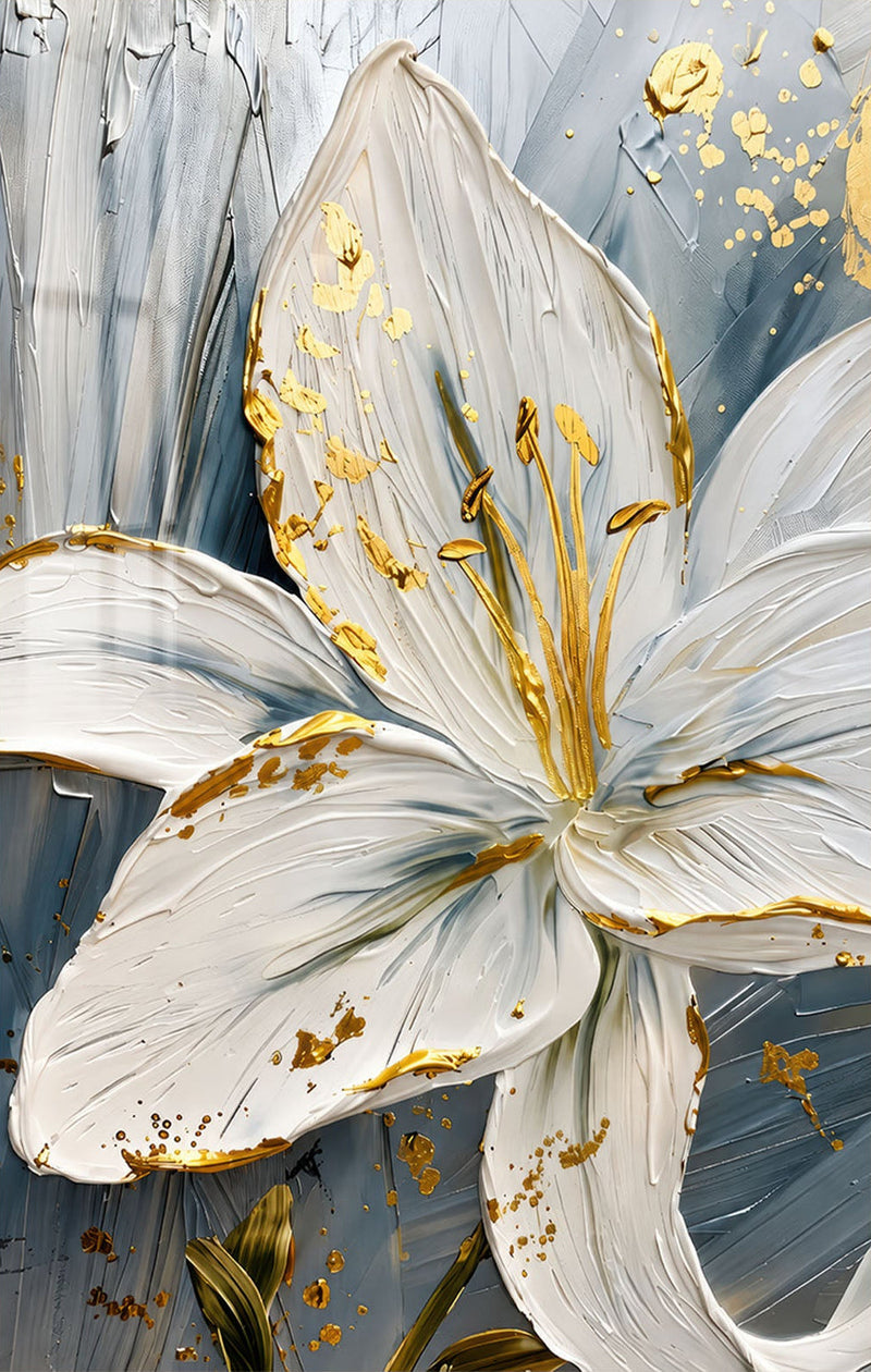 Golden White Lily Glass Wall Art