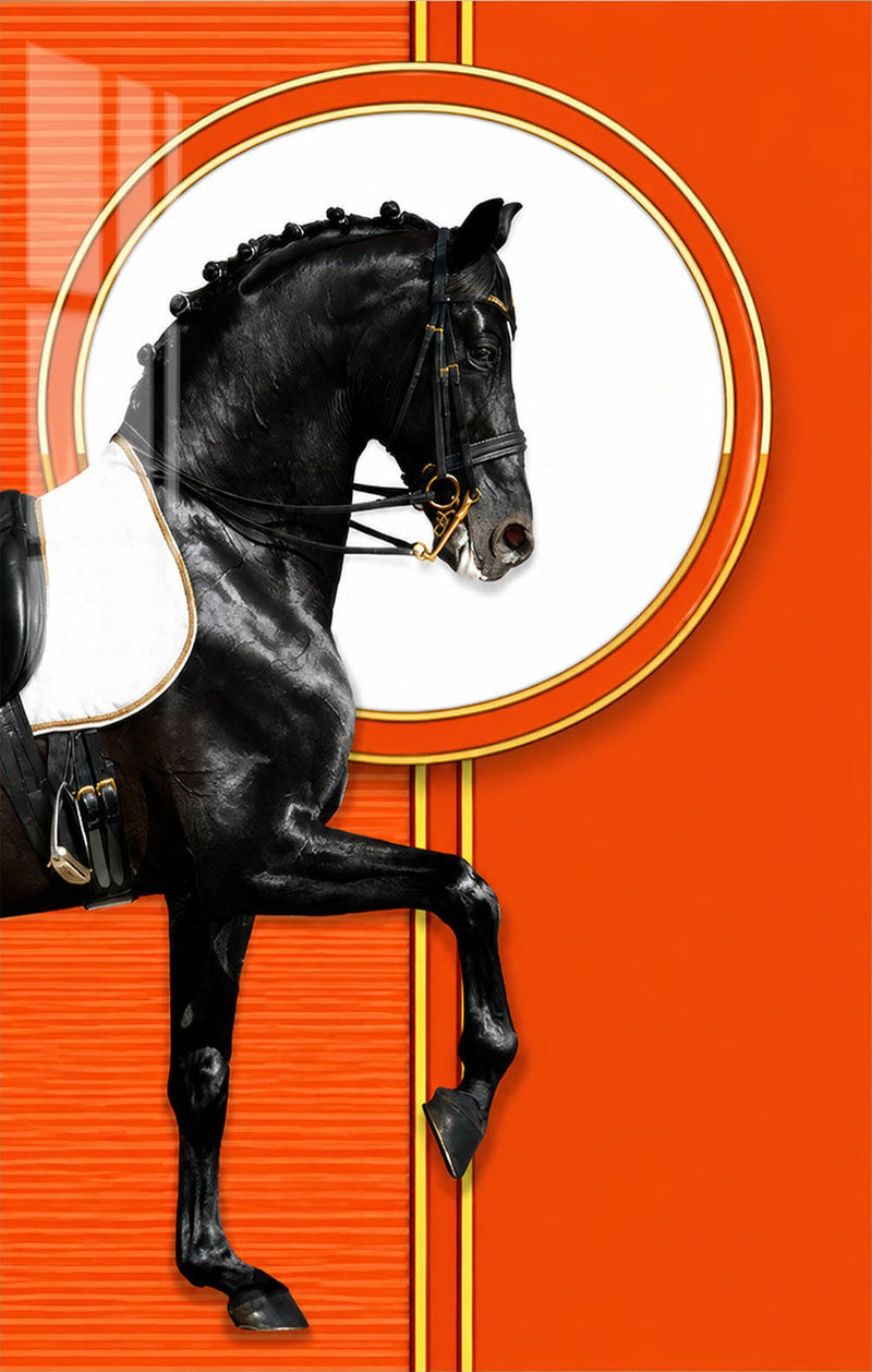 Black Horse in Orange Glass Wall Art