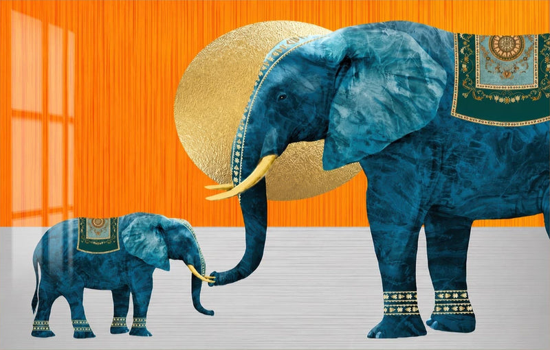 Ornamental Elephants Glass Wall Art
