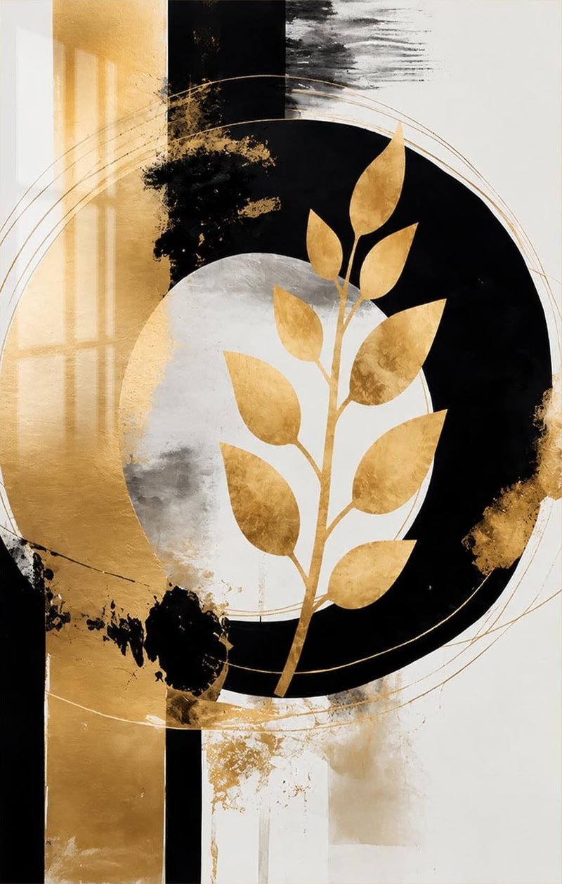 Golden Leaf Eclipse Glass Wall Art