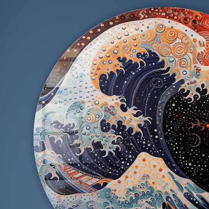 Futuristic Kanagawa - Rounded Glass Wall Art