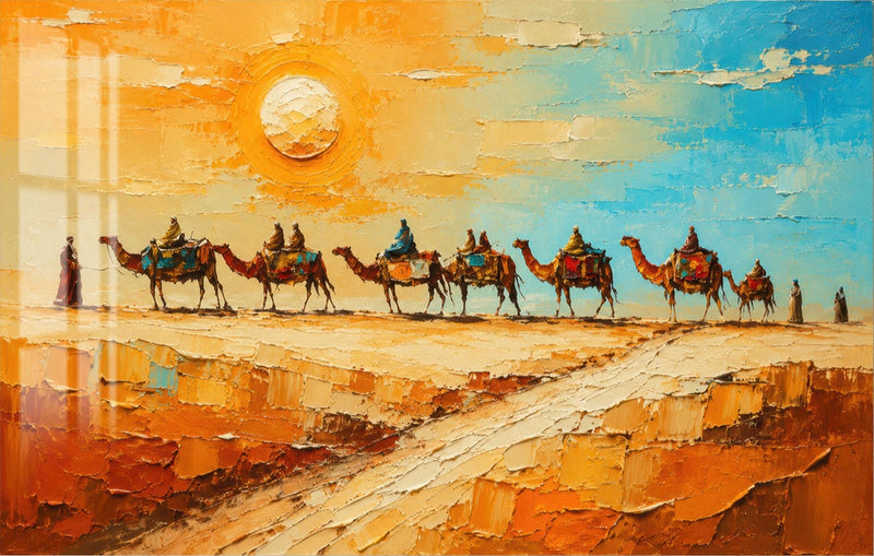Desert Caravan Crossing Glass Wall Art