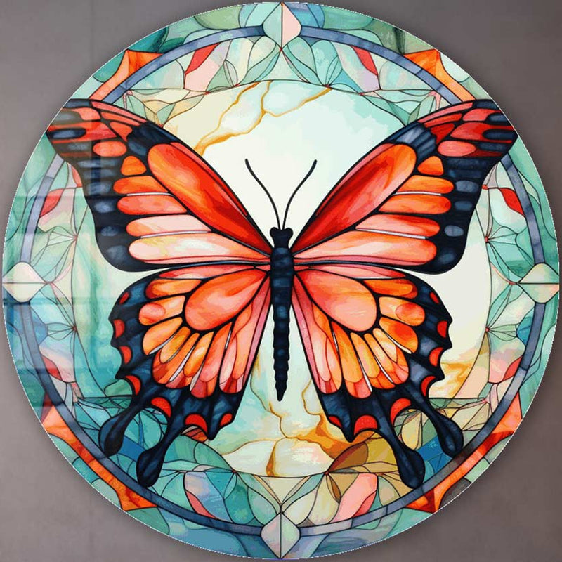 Stained ButterfIy VII - Rounded Glass Wall Art