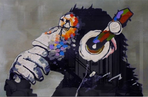 Banksy Thinking Chimp w Headphones