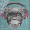 Artronauts Art Glass Print Monkey with Headphone