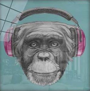 Artronauts Art Glass Print Monkey with Headphone