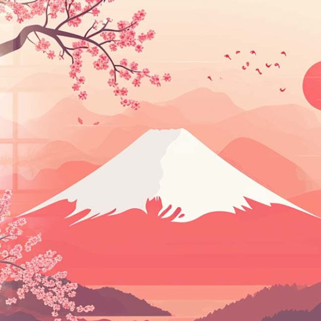Sakura Peaks - Rounded Glass Wall Art