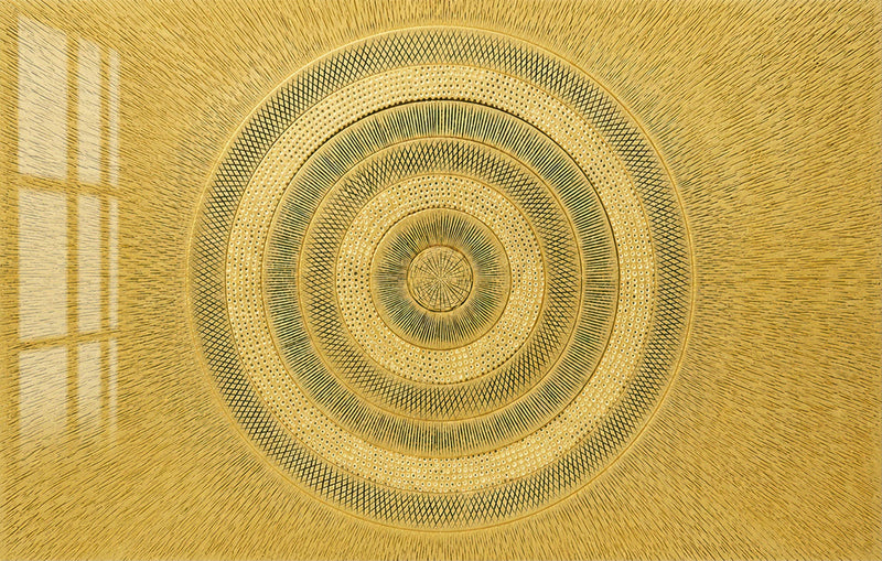 Golden Concentric Sunburst Glass Wall Art